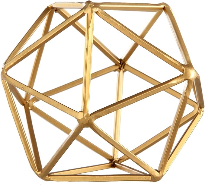 (B08T678577) - Better Homes & Gardens 5" W x 6" H Icosahedron Iron Geometric Tabletop Sculpture - Medium, Gold