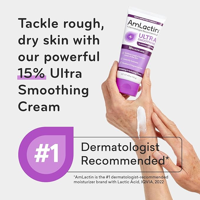 (B07CD5P419) - AmLactin Ultra Smoothing - 4.9 oz Body & Hand Cream with 15% Lactic Acid - Exfoliator and Moisturizer for Rough and Bumpy Dry Skin (Packaging May Vary)