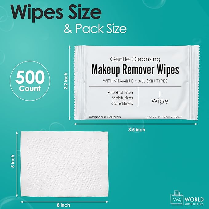 (B0754KC9TP) - Bulk Makeup Remover Wipes | 500 Count| Individually Wrapped, Gentle Cleansing, Alcohol Free